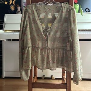 Floral Green Sheer Women's Top